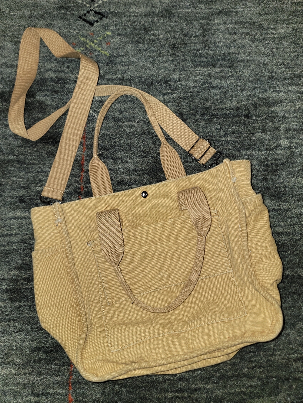 Canvas Tote Shoulder Bag in Khaki - Unbranded